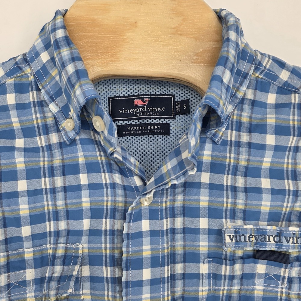 Vineyard Vines Performance Shirt Mens Small Blue Gingham Check Harbor Mesh - Picture 8 of 8